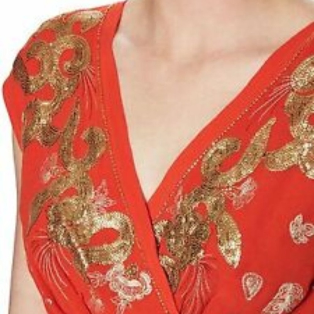Free People RARE Ooh Lala embroidered Boho Top w/ gold sequins & open back, NWOT - Picture 7 of 10